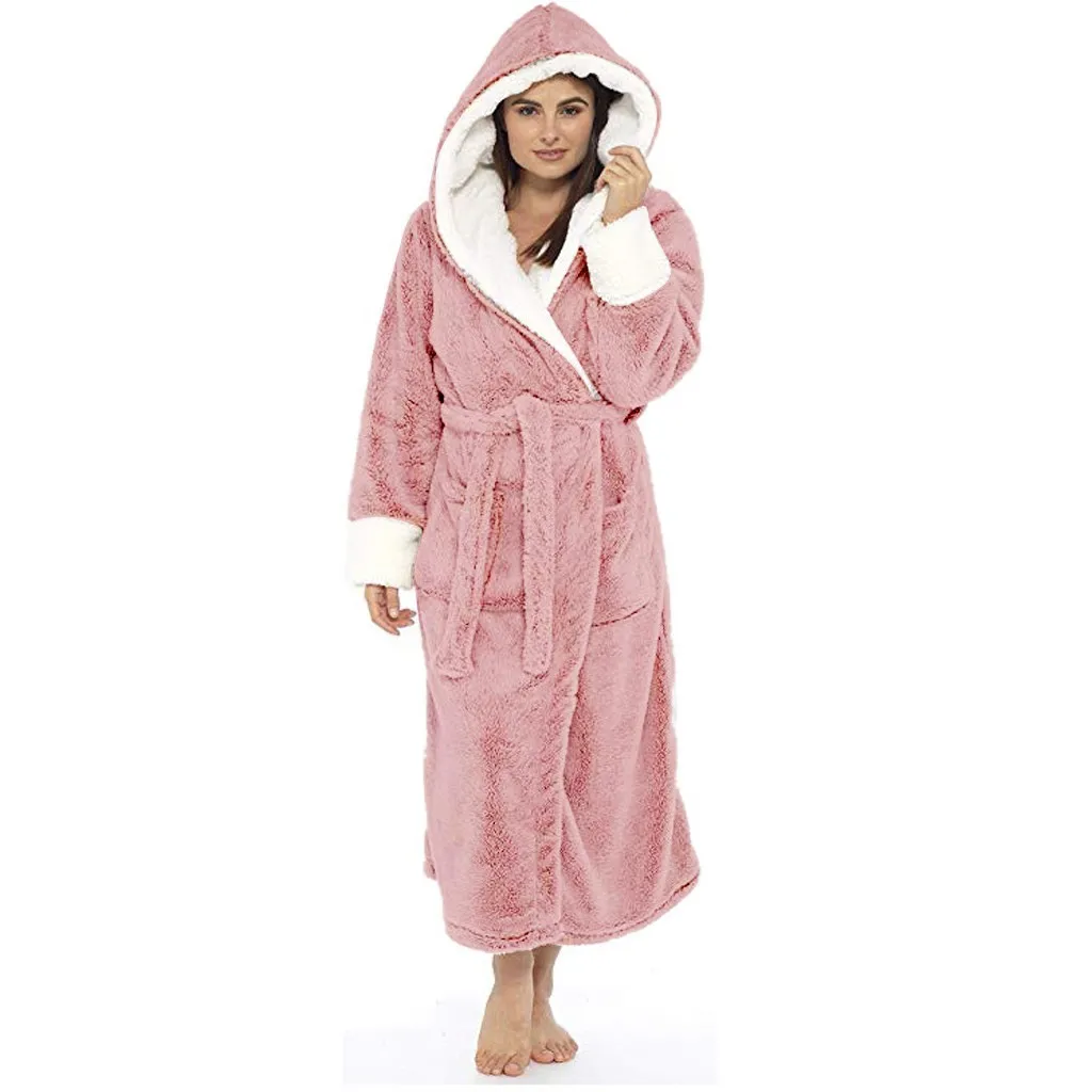 여성 겨울 플러시 길게 목도리 목욕 가운 홈 옷 긴팔 가운 코트 목욕 가운 여성 peignoire femme # 35 T200420