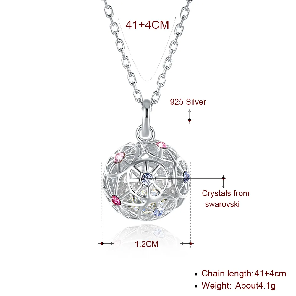 Colares de prata esterlina cristal de elementos twarovski s925 prata colorida bola pingente colar na moda senhoras presentes de natal 261w