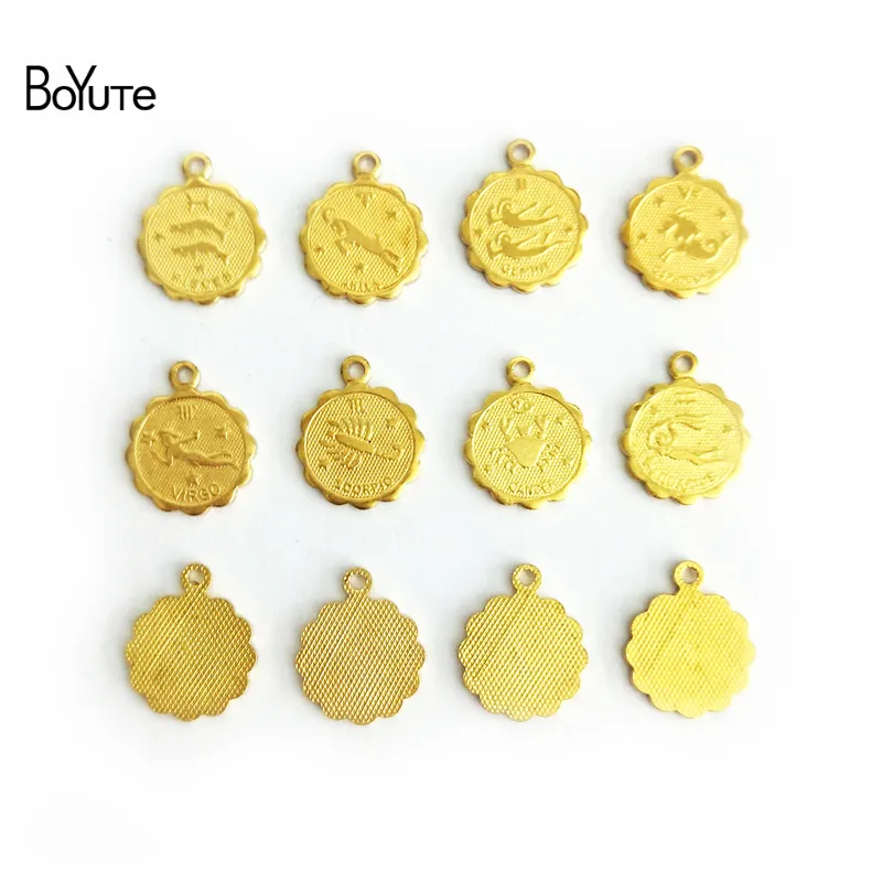 BoyuTe 12 peças conjunto 10 conjuntos lote metal latão mix 12mm amuletos do zodíaco para fazer jóias diy acessórios de joias feitos à mão parts1948