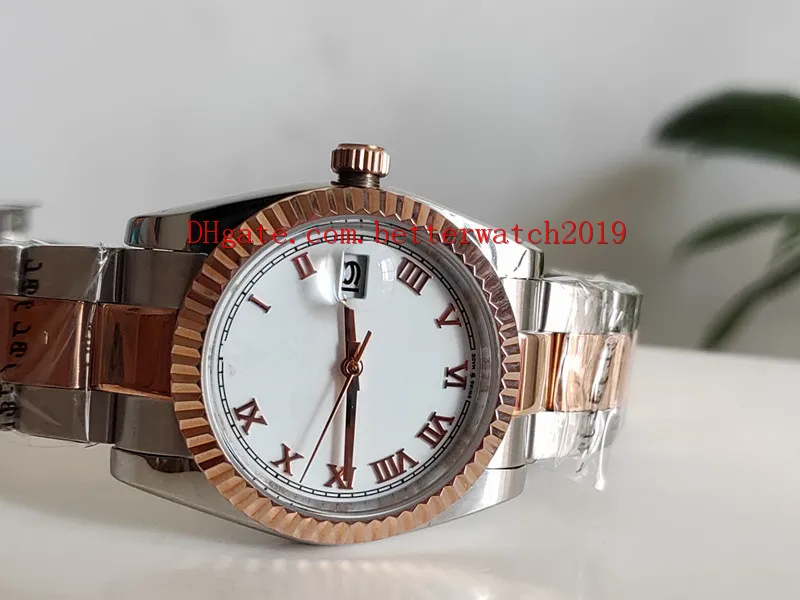 Nya lyxiga högkvalitativa kvinnor Titta på 36mm 116231 Datejust White Dial Roman Siffror 18K Rose Gold Sapphire Automatic Mens Watch306d