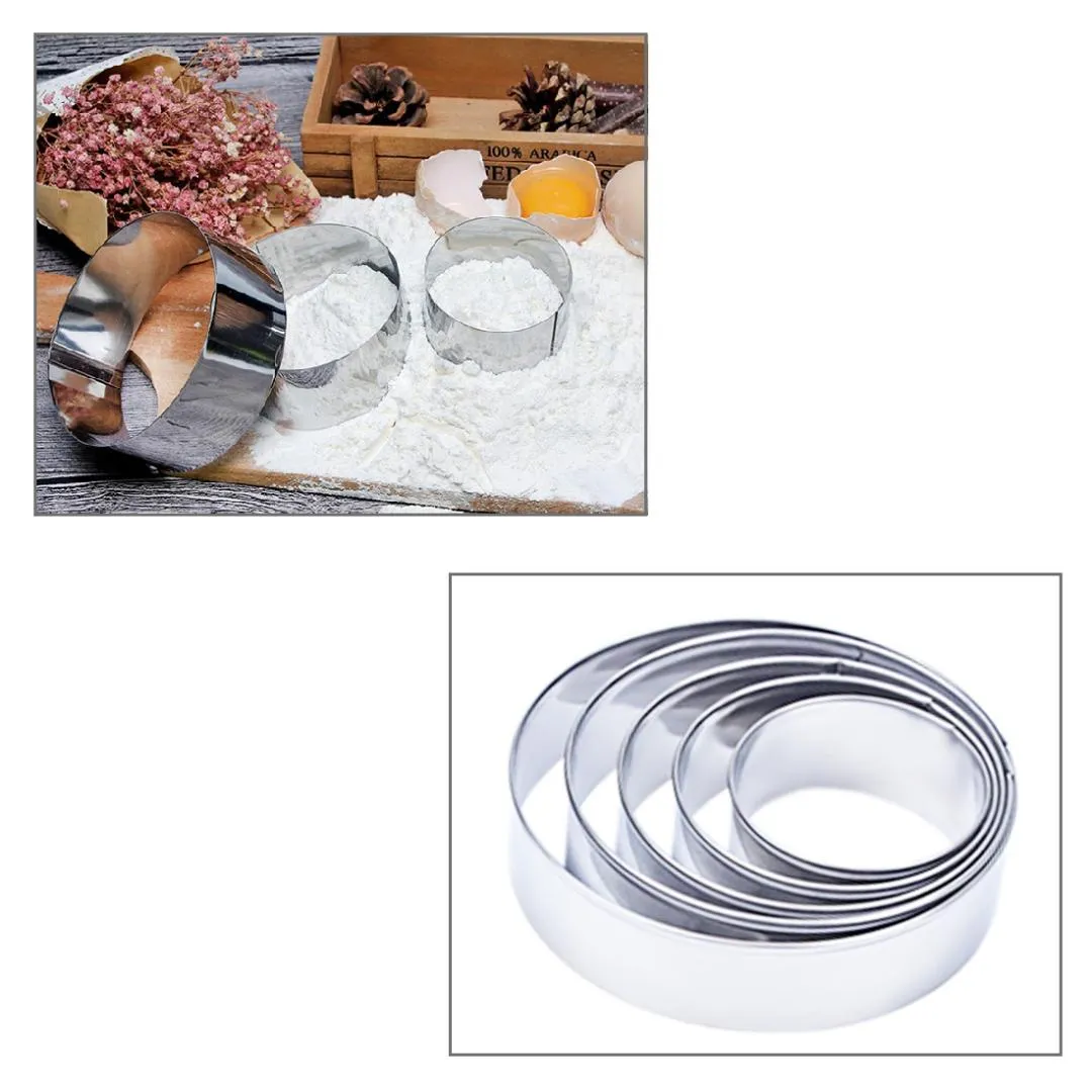 5 pçs / conjunto de metal círculo redondo forma cortador de biscoitos de casamento cozinha fondant ferramentas de decoração de bolo mousse molde de bolo stencils309b