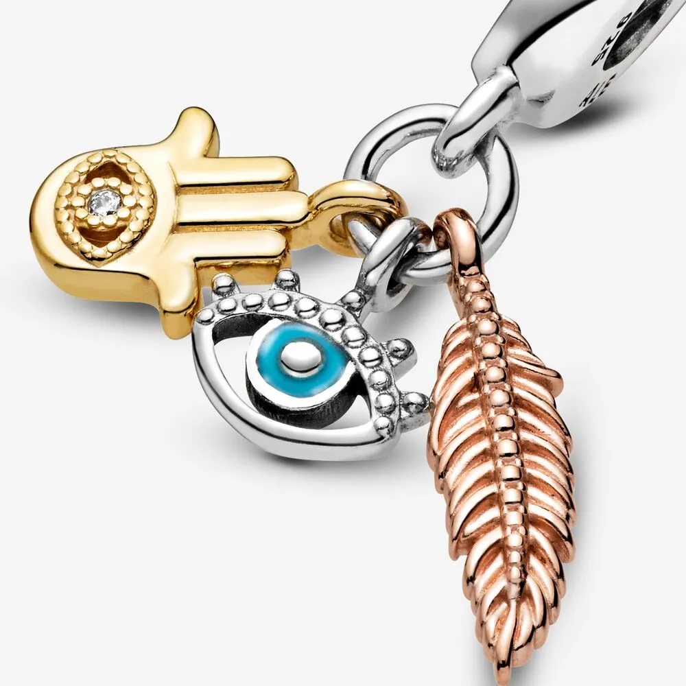 New Arrival 925 Sterling Silver Eye & Feather Spirituality Dangle Charm Fit Original European Charm Bracelet Fashion Jewelry Acces226y