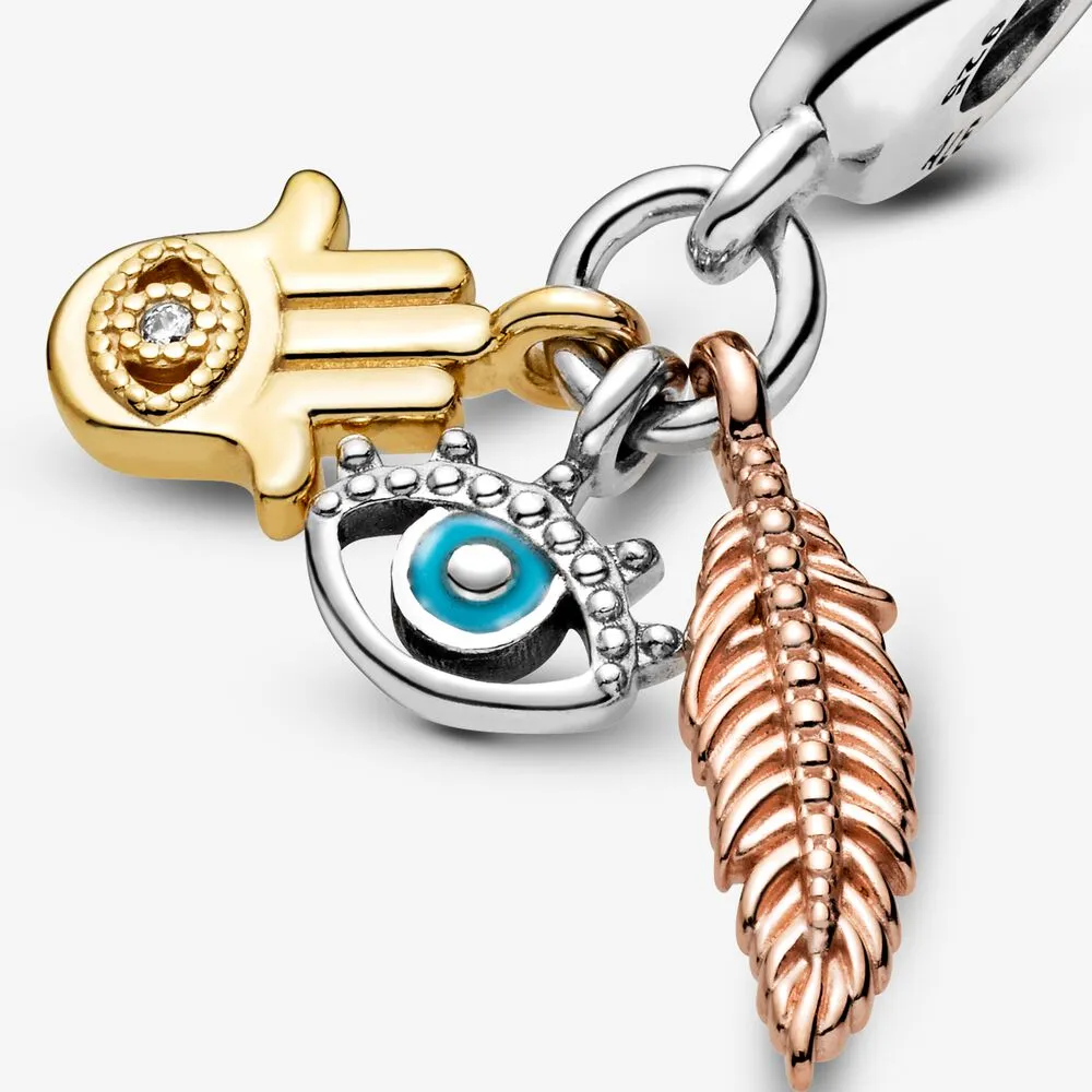 Ny ankomst 925 Sterling Silver Eye Feather Spirituality Dangle Charm Fit Original European Charm Armbandsmycken Acces226y
