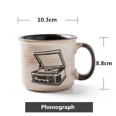 Tasses en céramique avec appareil photo rétro créatif, phonographe, téléphone, ensemble TV, bureau, petit déjeuner, lait, café, cadeau pour ami, Cup211h