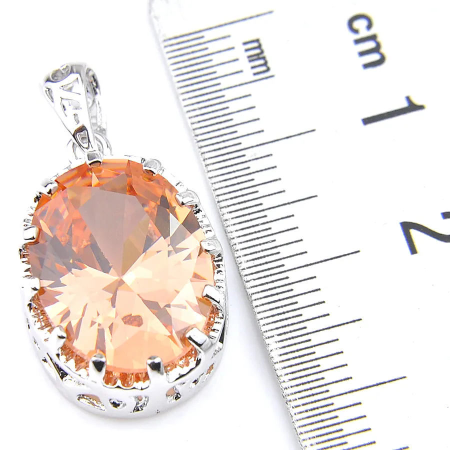 LuckyShine Mother Gift 925 Sterling Silver Oval Champagne Morganite Pendants Necklaces American Australia Holiday Jewelry236Q