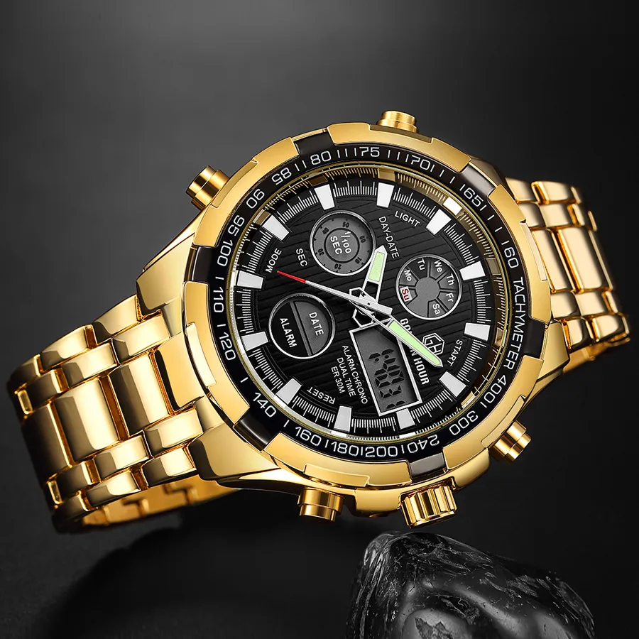 Reloj Hombre GOLDENHOUR Luxury Gold Men's Watch montre homme Automatic Clock Sport Man Wrist Watches Relogio Masculino206j