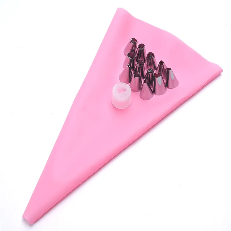 Silicone Icing Piping Cream Pastry Bag 12 Nozzles Set Cake Decorating Baking Tool with 1 Converter2643