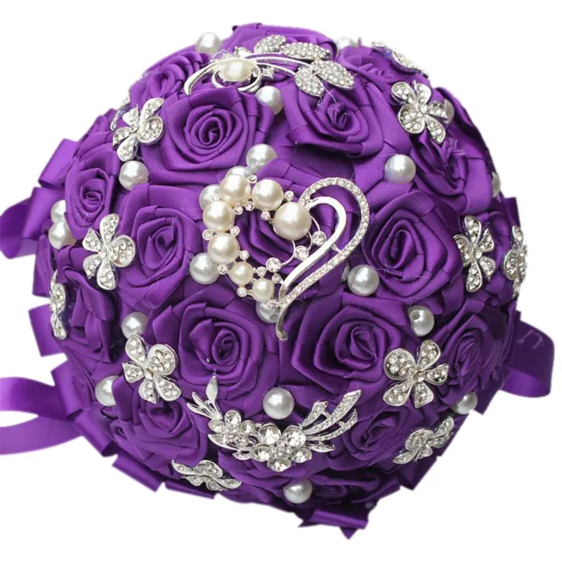 Королевские синие и белые розы, искусственные цветы, свадебный букет, ручные цветы, брошь с бриллиантами, жемчужные хрустальные свадебные букеты W125-3312J