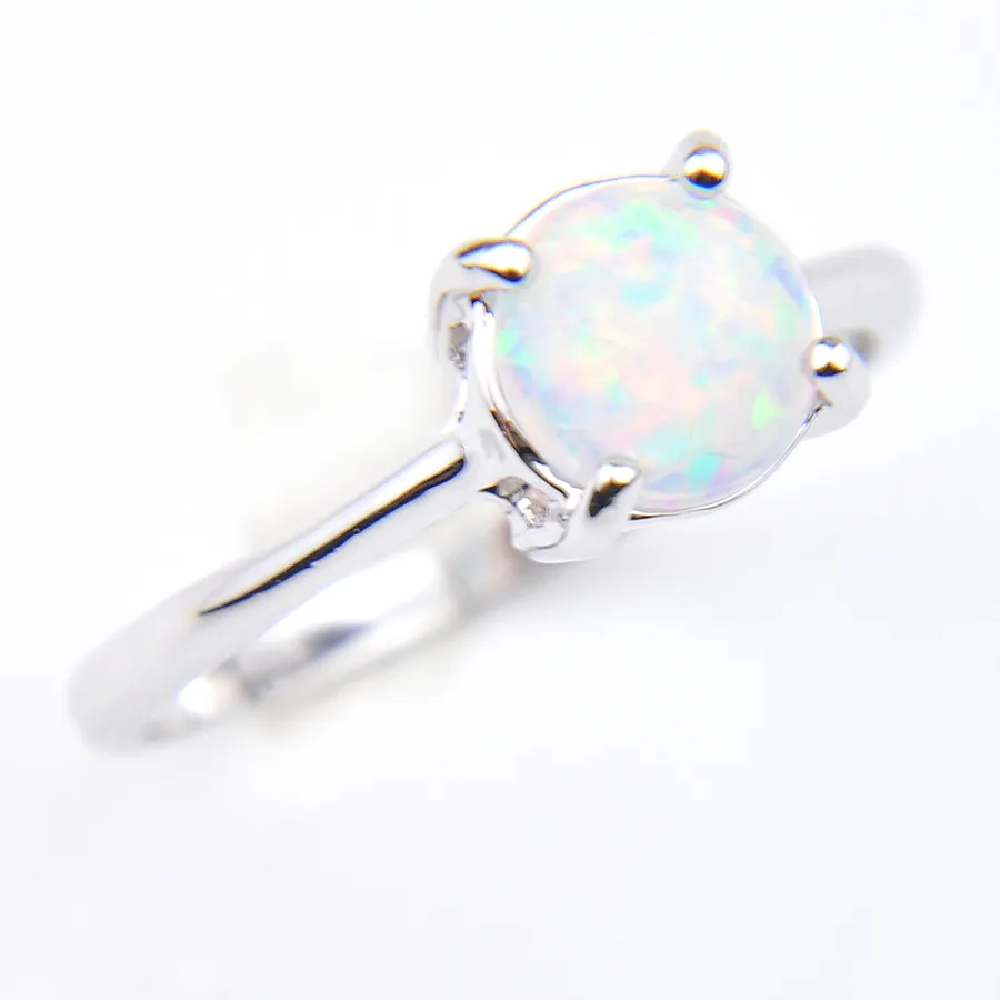 Luckyshine Valentin Gift Round Blue White Fire Opal Gemstone Ring 925 STERLING Silver plaquée Anneau de mariage J2560