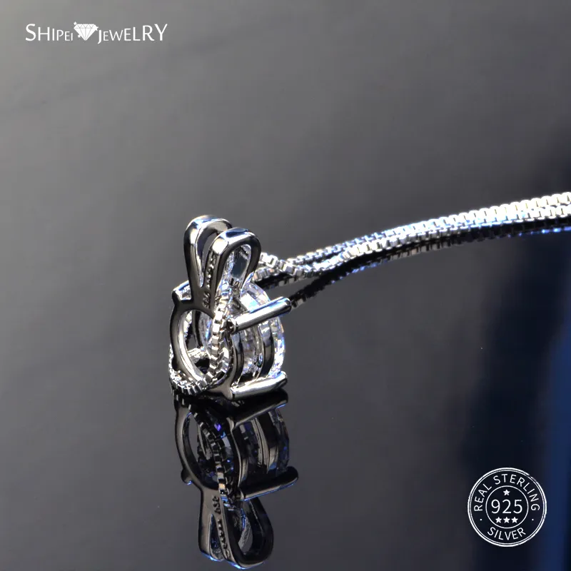 Shipei 100% 925 Sterling Silver Halsband Fina smycken 8mm Rund skapad Moissianite Pendant Necklace For Women Christmas Gift CX20243O