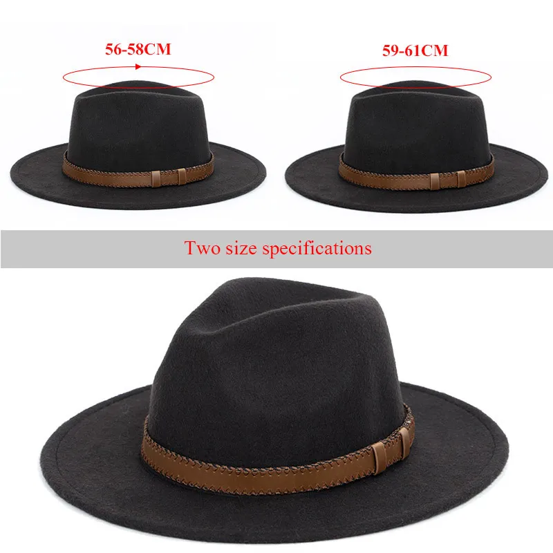 Super Wide Brim Fedora Wool Pork Pie Boater Flat Top Hat For Women's Men's Ent Wide Brim Vintage Hat Fedoras Gambler H341Y