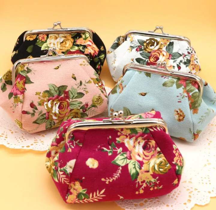 Portamonete da donna da 50 pezzi in tela con stampa floreale Hasp Min. Portafoglio con pochette