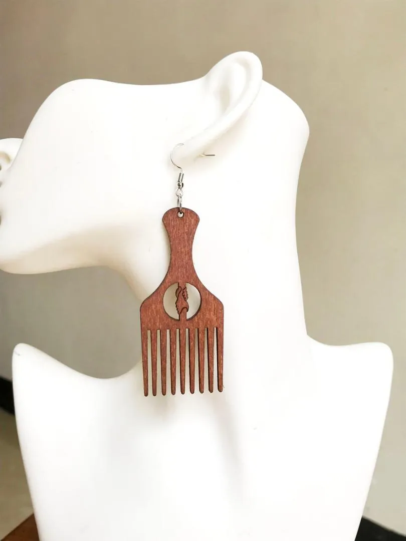 black african map comb wood earrings Afro pick gift wooden Jewelry have can choose305H220S