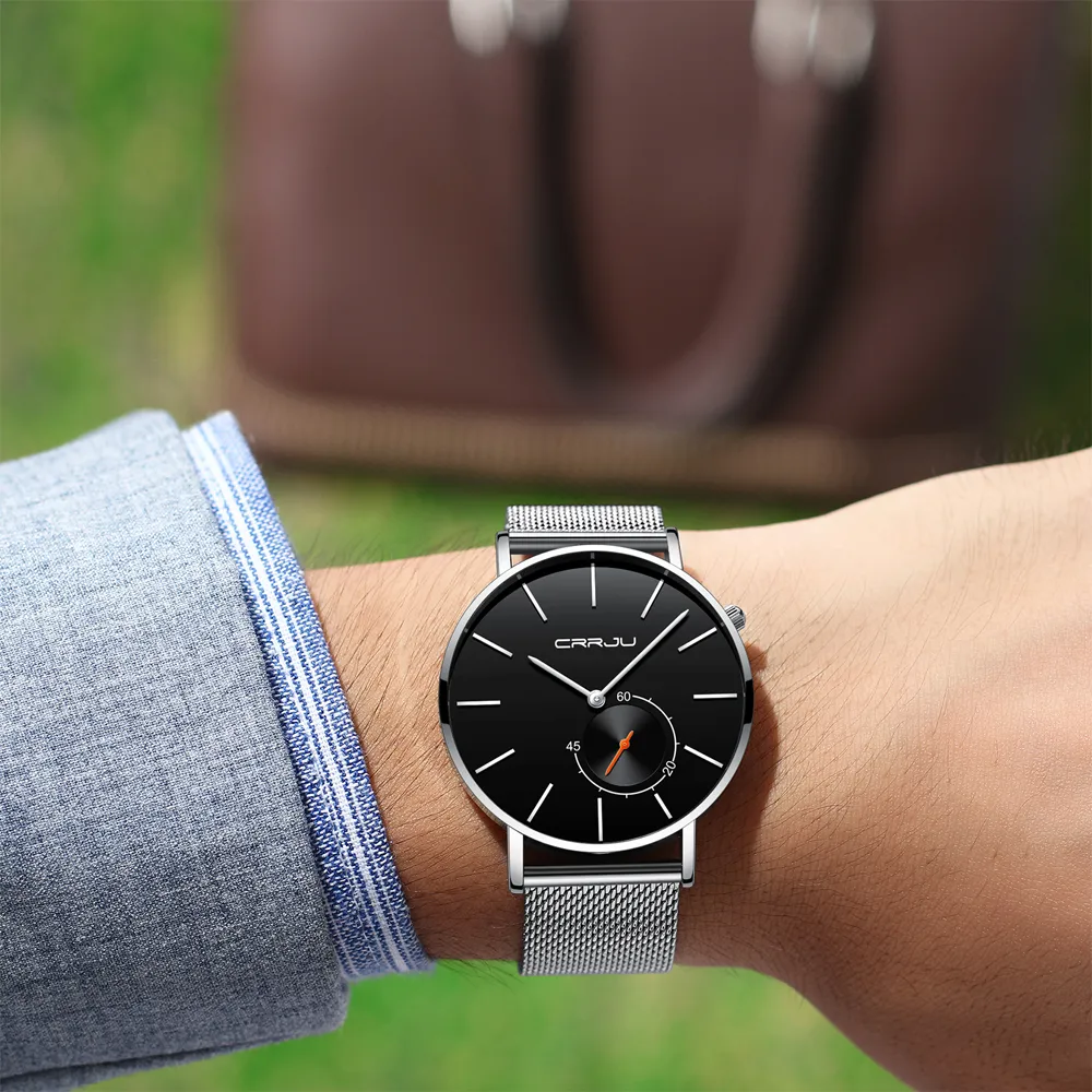 Nova moda simples relógio masculino crrju design exclusivo preto casual relógios de quartzo masculino luxo negócios relógio de pulso zegarek meskie1829