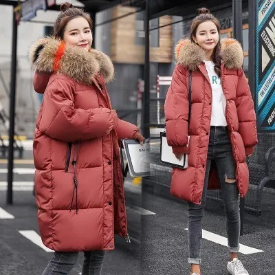 Mesdames Chaud Hiver Jacket Femmes Fourrure De Grande Fourrure Épais Mince Jacket Manteau d'hiver Femmes Manteaux à capuche Down Parkas Femmes Longue Vêtements de dessus S18101504