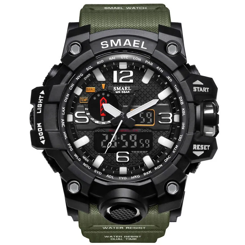 Man Watch Smael Brand Sport Watches Date Alarm Stopwatch Men Clock Sport Watch Digital S Shock 1545 Blue LED Watch Watproof254T