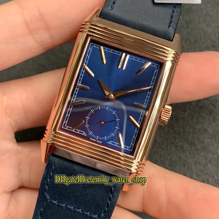 MG Topversie Reverso Flip aan beide zijden Dubbele tijdzone 398258J Blauwe wijzerplaat Cal 854A 2 Mechanische handopwinding Herenhorloge Designer 2345