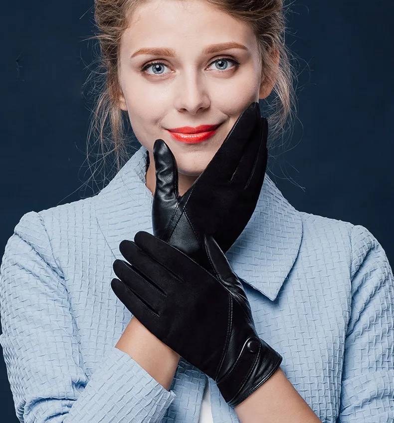 Boouni äkta läderhandskar mode kvinnor mocka fårskinn handskar termisk vinter sammet foder körhandskar nw563 y1911092259