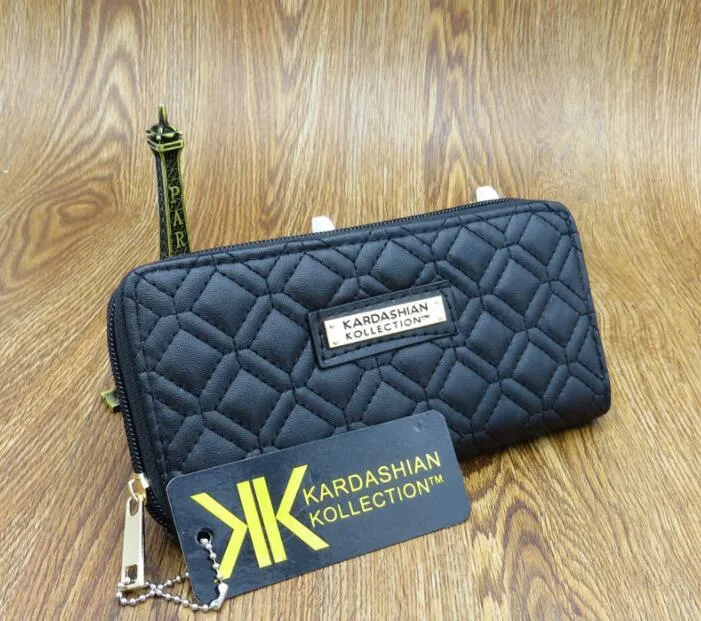 KK Wallet Design Long Women Walets Moda Moda Pu Leather Kim Kardashian Kollection Saco de embreagem de alta qualidade Zipper Burse Han208z