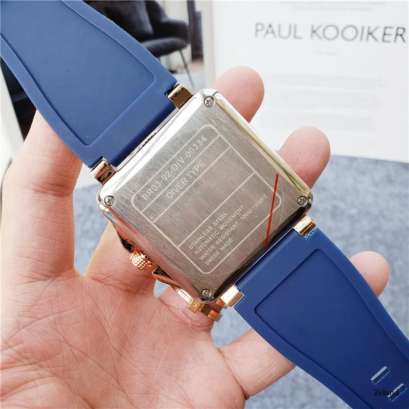 Mens Watch Top Quartz Movement br Watches Square Case Rubber Strap Plain Lifestyle Waterproof Wristwatch Analog Ceramic Bezel Fash272x