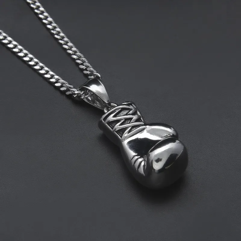 Mens Hip Hop Necklace Jewelry Stainless Steel Boxing Gloves Pendant Necklace With 60cm Gold Cuban Chain243F