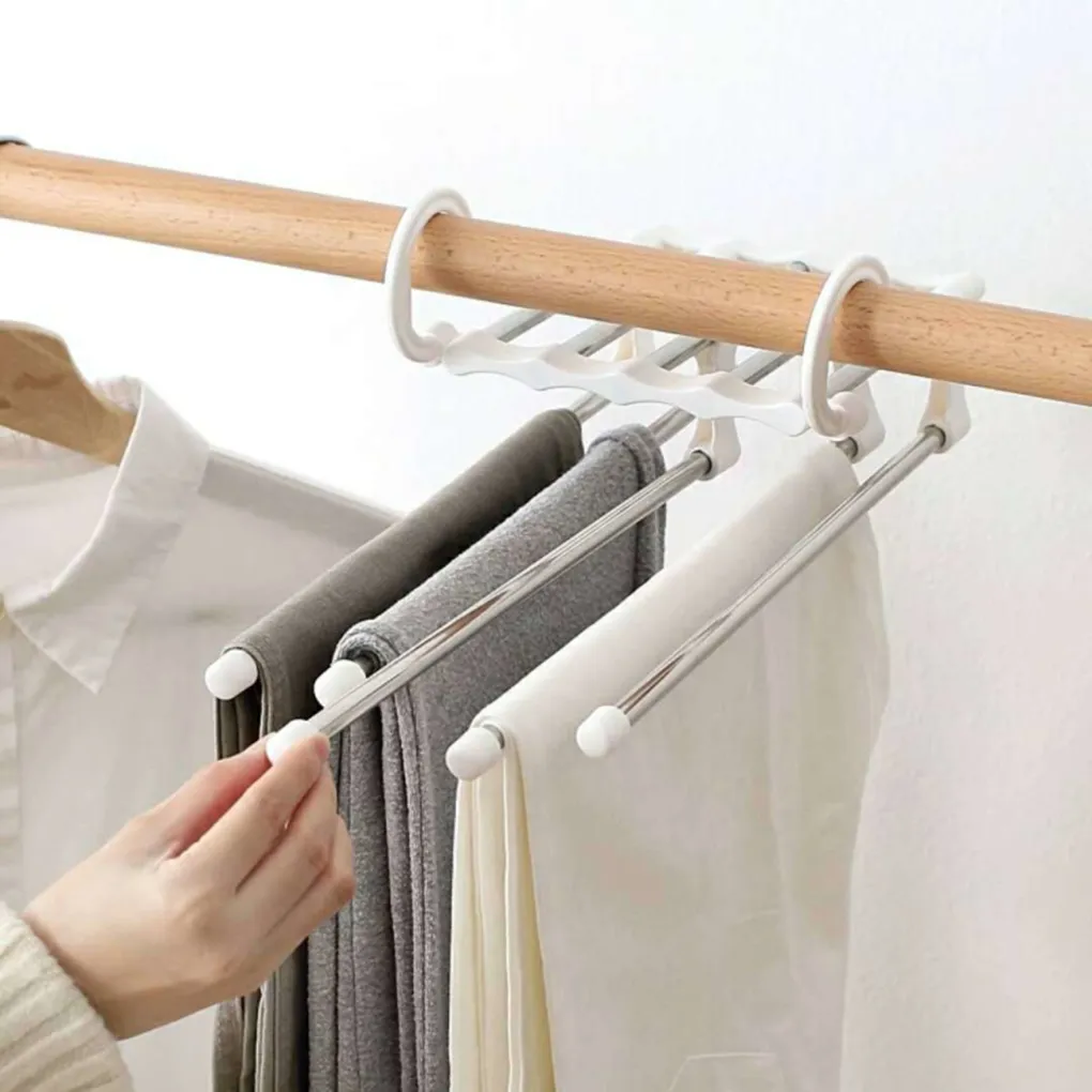 Portable Clothes Hanger Multifunctional Pants Rack Stainless Steel Trousers Holder Clothes Organizer Storage Rod White230v