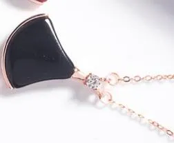 Solid 925 Sterling Silver Fan Shed Pendant Necklace Black Agate Pink Opal Women Collaone Necklaces Jewelry272F