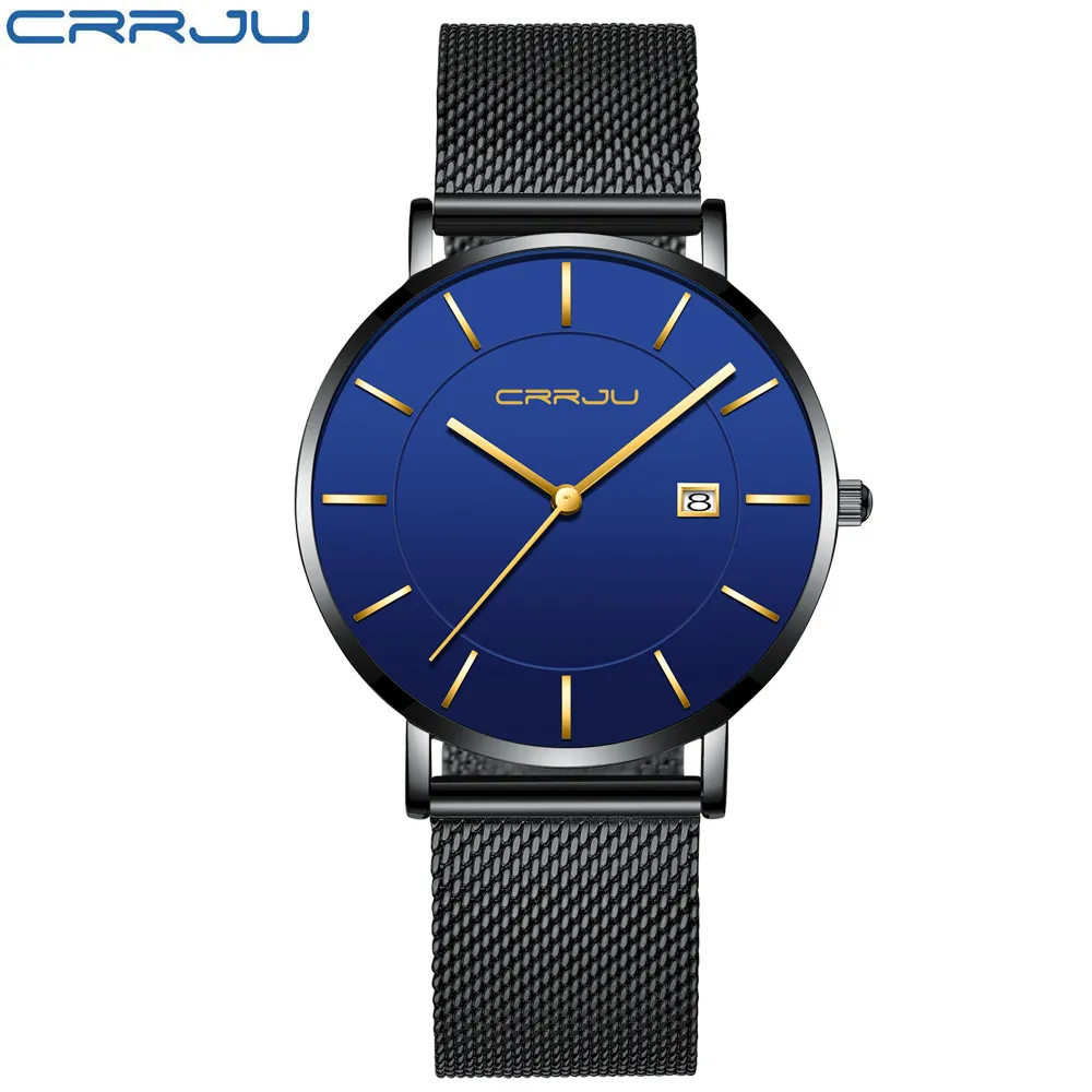 Crrju Silm Erkekler Spor Saatleri İş Su Geçirmez Basit Hediye Kollwatches Erkek Relogio Maskulino Erkekler Siyah Clock295u