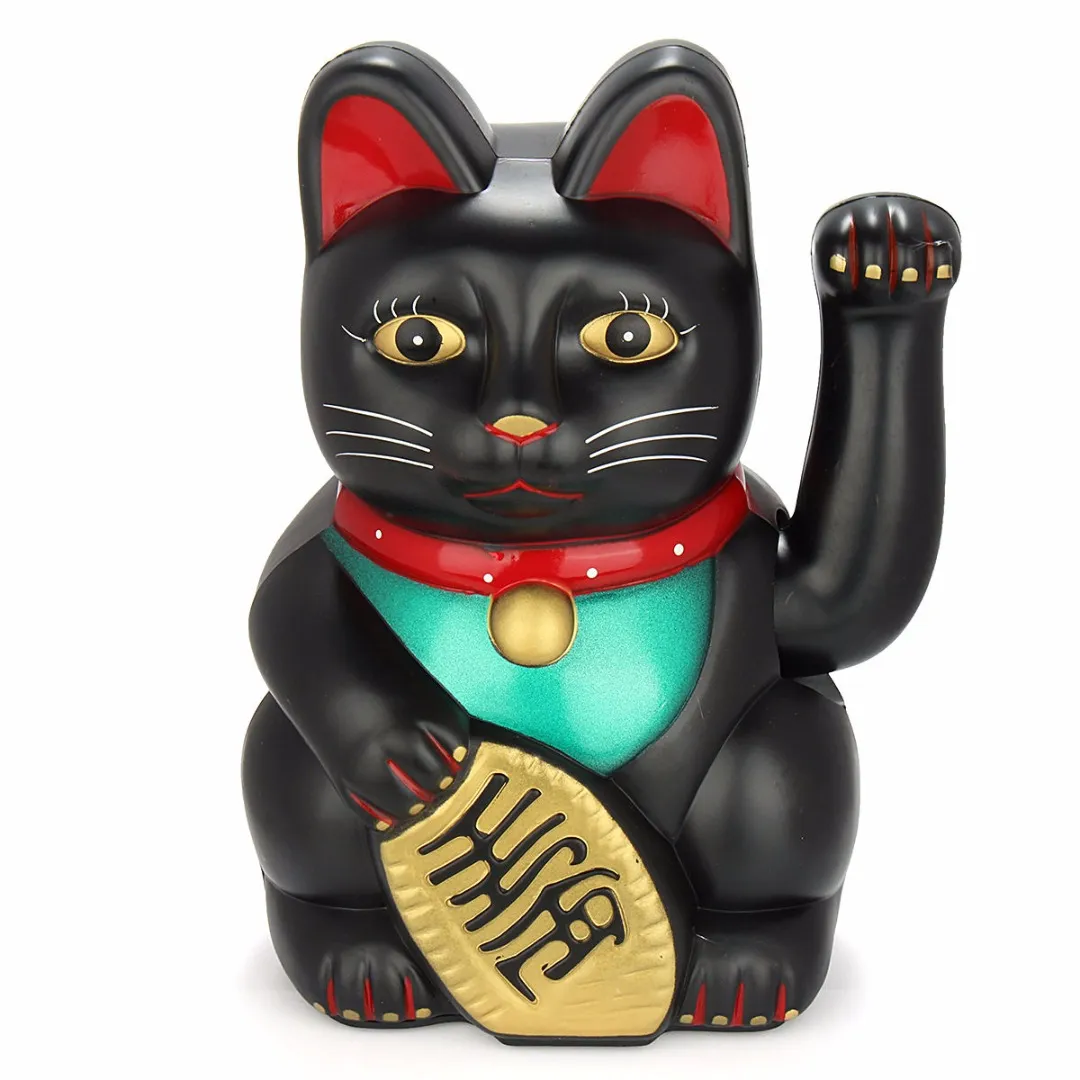 New 17 85m Big Black Classic Lucky Wealth Electric Wink Cat Waving Cat Beckoning Maneki Feng Shui Crafts Home Decor Gifts277M