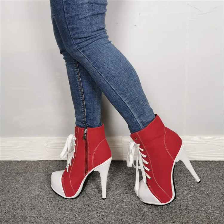 Rontic New Arrival Women Platform Ankle Boots Thin High Heels Boots Round Toe Gorgeous Red Party Shoes Women Plus US Size 5-15