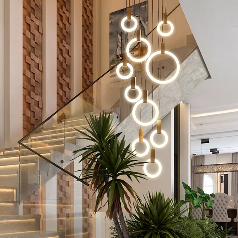 Pendant Lamps Contemporary LED chandelier lights nordic droplights Acrylic stair lighting 3 5 6 7 10 rings indoor fixture262A