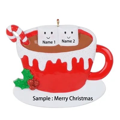Hela Cocoa Cup med Marshmallows -familjen med 6 personlig julprydnad som används för Holiday Keepsake Home Decoration2810