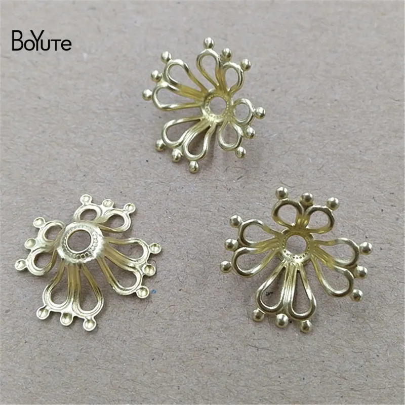 Boyute 50 قطعة الكثير من النحاس المعدني الكامل ختم 17 ملم Filgree Flower Bead Caps DIY Hand Made Exclseories Parts314N