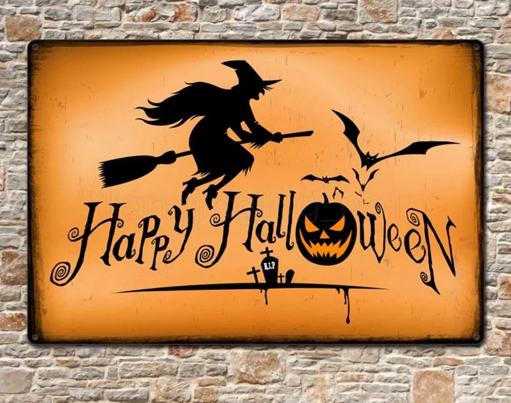 DHL Halloween Tin Signs Pumpkin Vintage Wall Art Retro Tar Tin Sign Wall Ferro Pittura Plaques Bar Pub Ristorante Decorazione Home Decor dipinti di Halloween