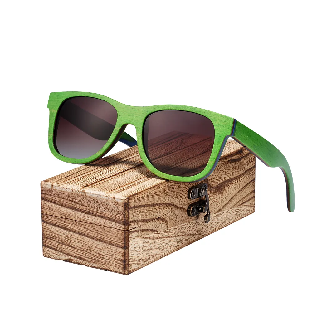 Barcur nouveau Skateboard bois lunettes de soleil hommes polarisées Uv400 Protection lunettes de soleil femmes avec boîte en bois C19022501251r