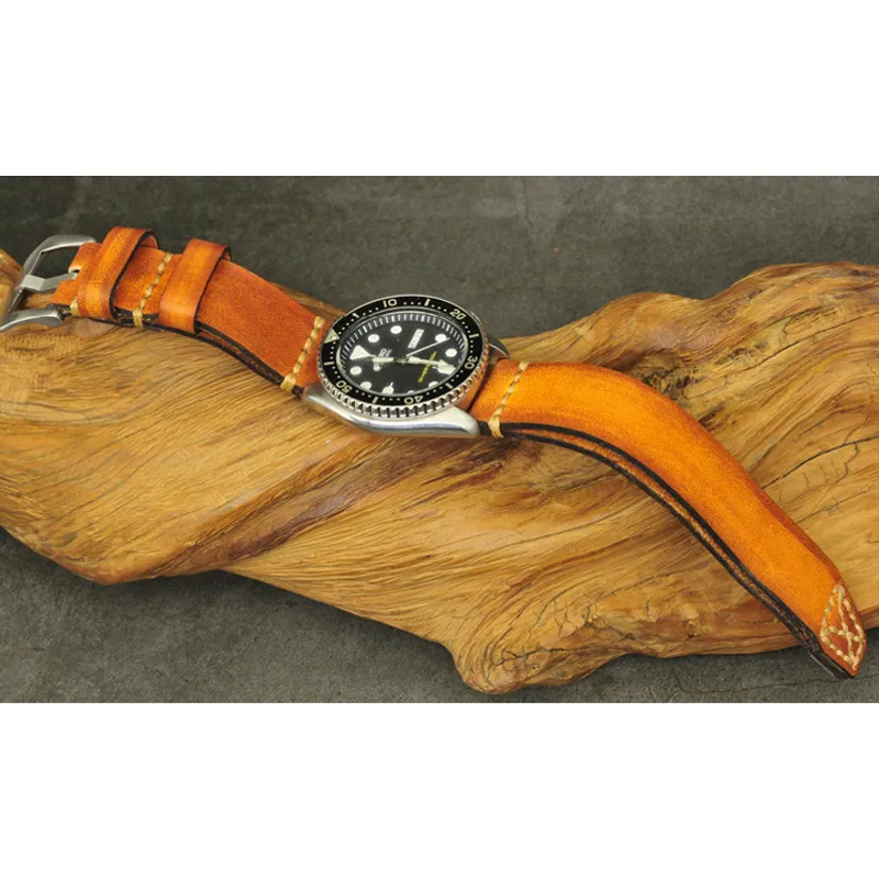 OnTheLevel Vintage Pilot Watch Strap مزدوج طبقة من الجلد المصنوع يدويًا عرضًا يدويًا 18 ملم 20 مم 22 ملم معصم 4 ملم فرقة معصم #E Y190523013239