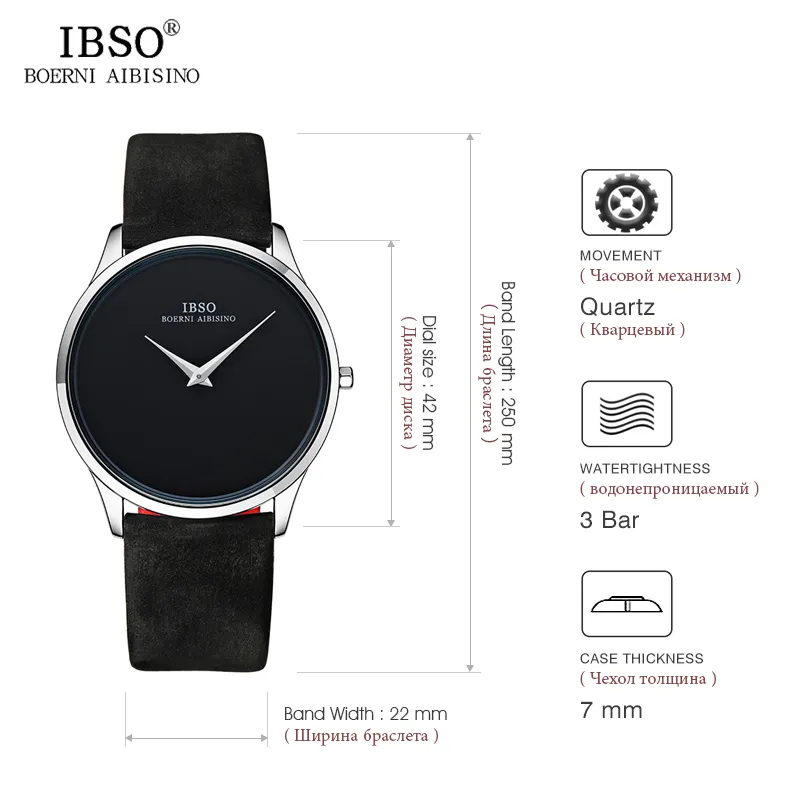 IBSO 2017 Męskie zegarki Top marka luksusowy 7 mm ultra-cienki pokrętło oryginalny skórzany pasek zegarek Mężczyzna Modna moda Masculino Y1905282S