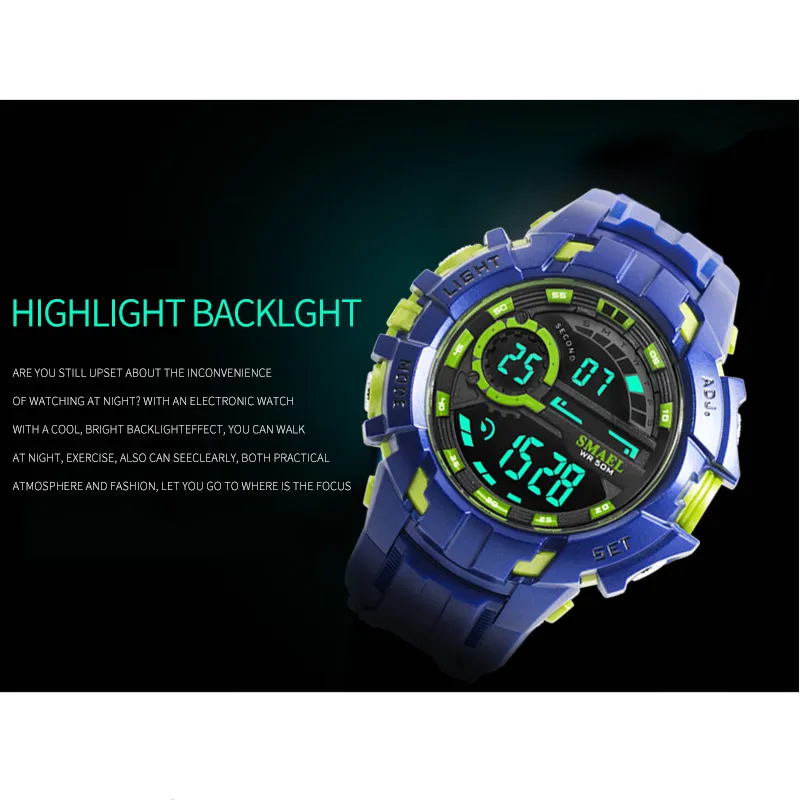 Smael Digital Watch Men Sport Watch Waterproof Smael Relogio Montre THOCK Black Gold Gold Men Automatico 1610 uomini Wtach Mili259s