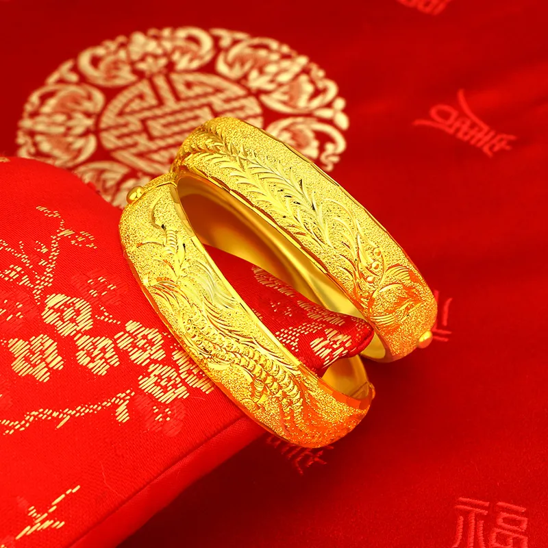 Elegant Wedding Bridal Accessories 18K Solid Yellow Gold Filled Phoenix Pattern Womens Bangle Bracelet Openable Jewelry Gift235m