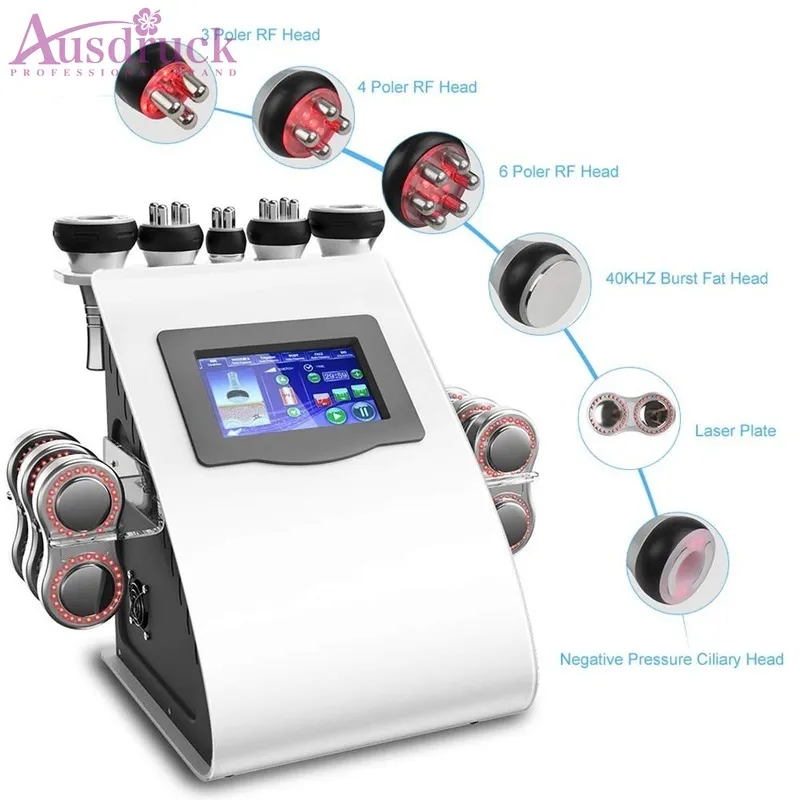 Ny modell 40K Ultraljudsfettsugning Kavitation 6 Pads EMS MicroCurrent Bio Laser Vacuum RF Skin Care Salon Spa Slimming Machine