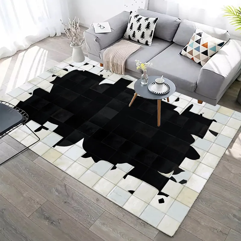 Imitation blanche Blanc Cowhide 3D Carpets imprimés modernes Nordic Home Decor Floor Child Childroom Play Area Tapis de chambre pour enfants Mats12583