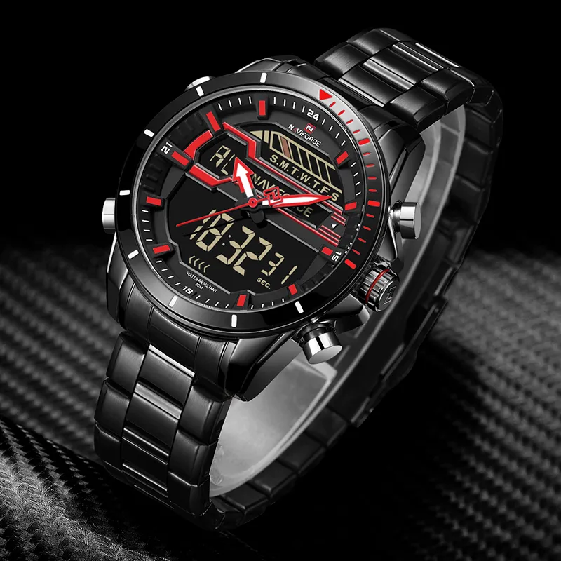 Top Luxe Merk NAVIFORCE Mannen Sport Horloges heren Quartz Digitale LED Klok Mannen Volledig Staal Militaire Waterdichte Pols Wat2972