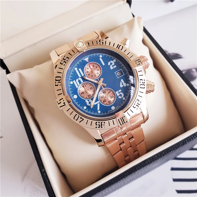 Montres de luxe pour hommes série Challenger bande en acier inoxydable 48mm boîtier sous-cadran fonctionne chronographe montres à quartz de haute qualité braceletw266e