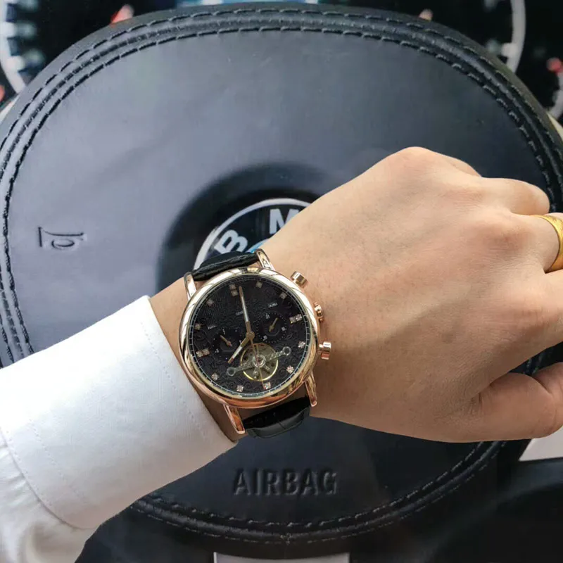 Montre de luxe pour hommes de marque supérieure 42mm Designer bracelet en cuir véritable montres-bracelets étanches automatique mécanique tous les sous-cadrans fonctionnent wa281e