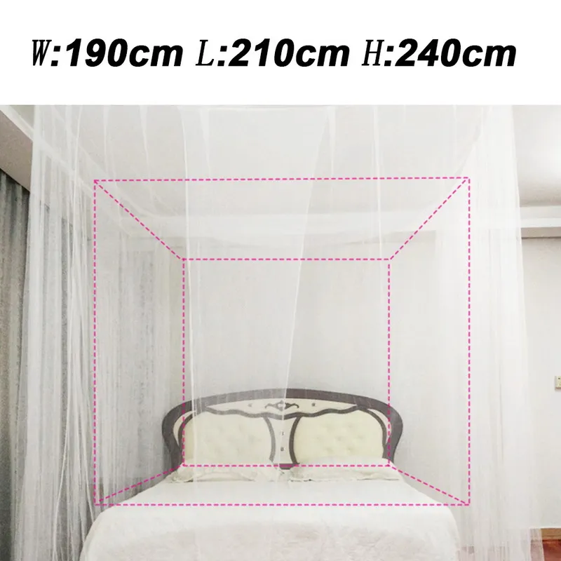 4 Corner Bed Luifel Netting Bed Mosquito Net vierkante beddengoed Accessoires 4 Deuren Muggen Net Zomer Thuis Textiel 190x210x240cm Y207987101