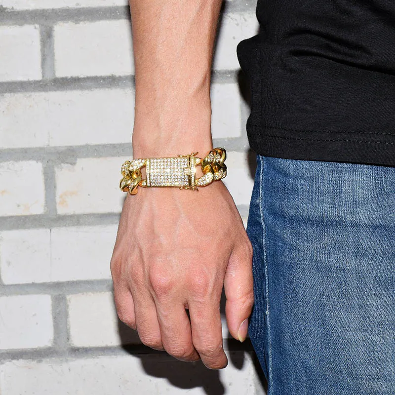 Herren Hip Hop Gold Armbänder Simulierte Diamant Armbänder Schmuck Mode Iced Out Miami Cuban Link Kette Armband Männliche Armband Je2284