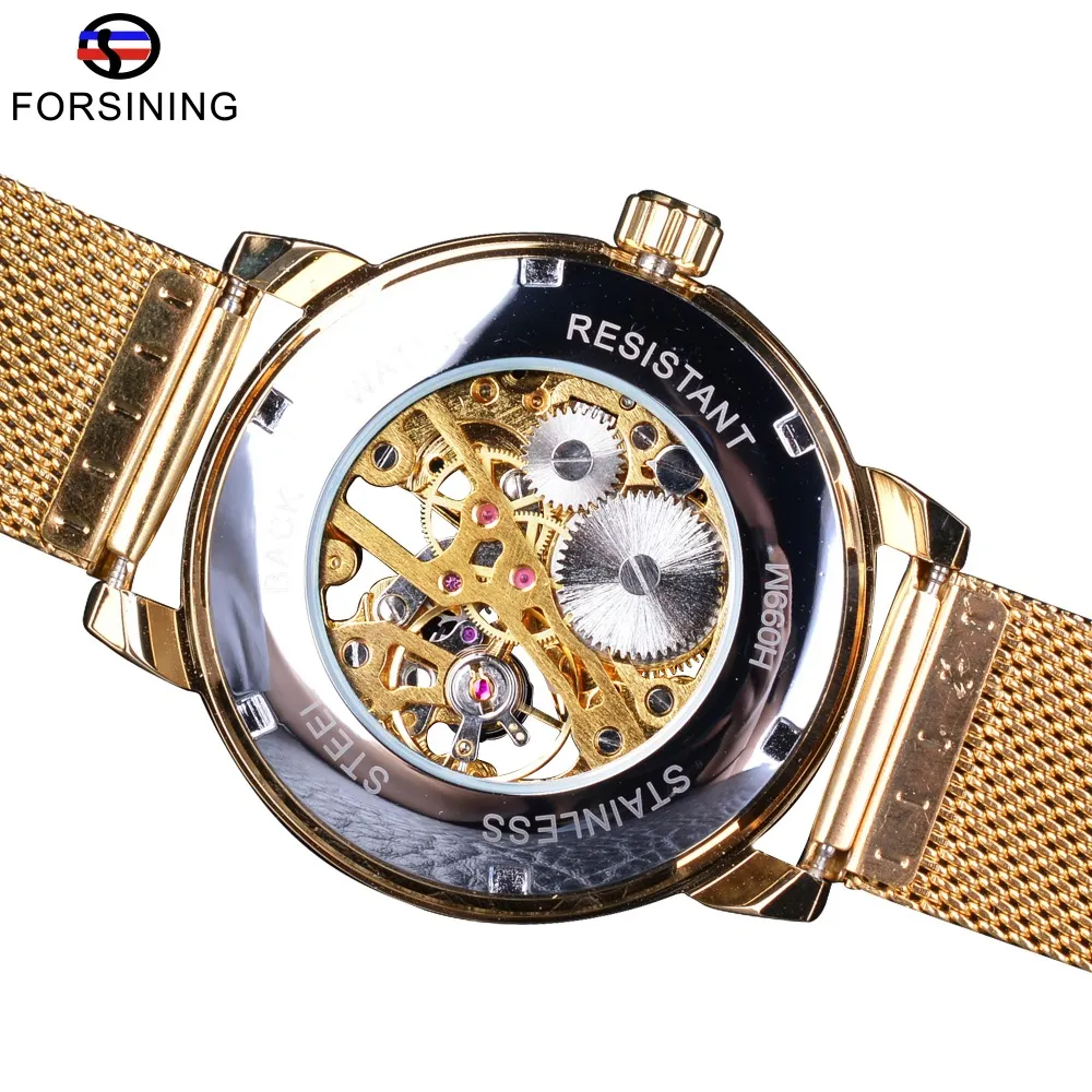 Forsining Transparante Kast 2021 Mode 3D Logo Graveren Gouden Roestvrij Staal Heren Mechanisch Horloge Topmerk Luxe Skeleton Wa224M