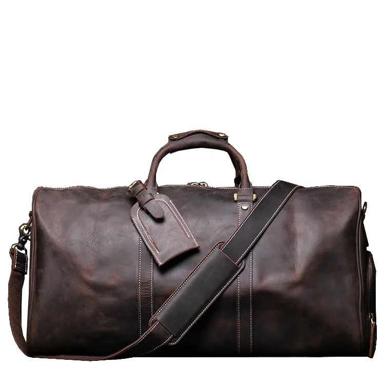 Mens Travel Bag grão completo Genuine Leather Travel Duffel Bag Tote durante a noite Transporte na bagagem Bags de semana de semana1262p