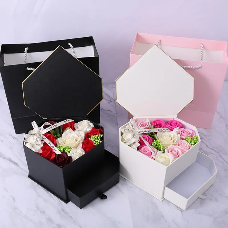 Doppelte Schublade, Hochzeit, Valentinstag, Freundin, Körperseife, Blume, Party, Rose, Geschenkbox, romantisches Herz, Bad, Blütenblatt-Dekoration266T