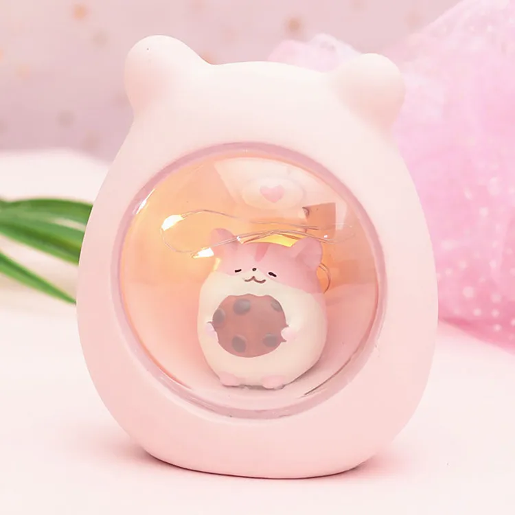 Luzes noturnas de hamster de desenho animado Cute Baby Room decorativo Led Feê de mesa Lâmpada de cabeceira Lâmpada de lâmpada de desktop atmosfera Light305D